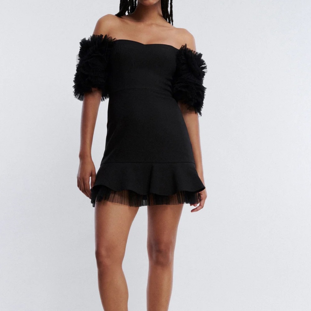 Harlowe Off-The-Shoulder Mini Dress. New with inner and outer tags.